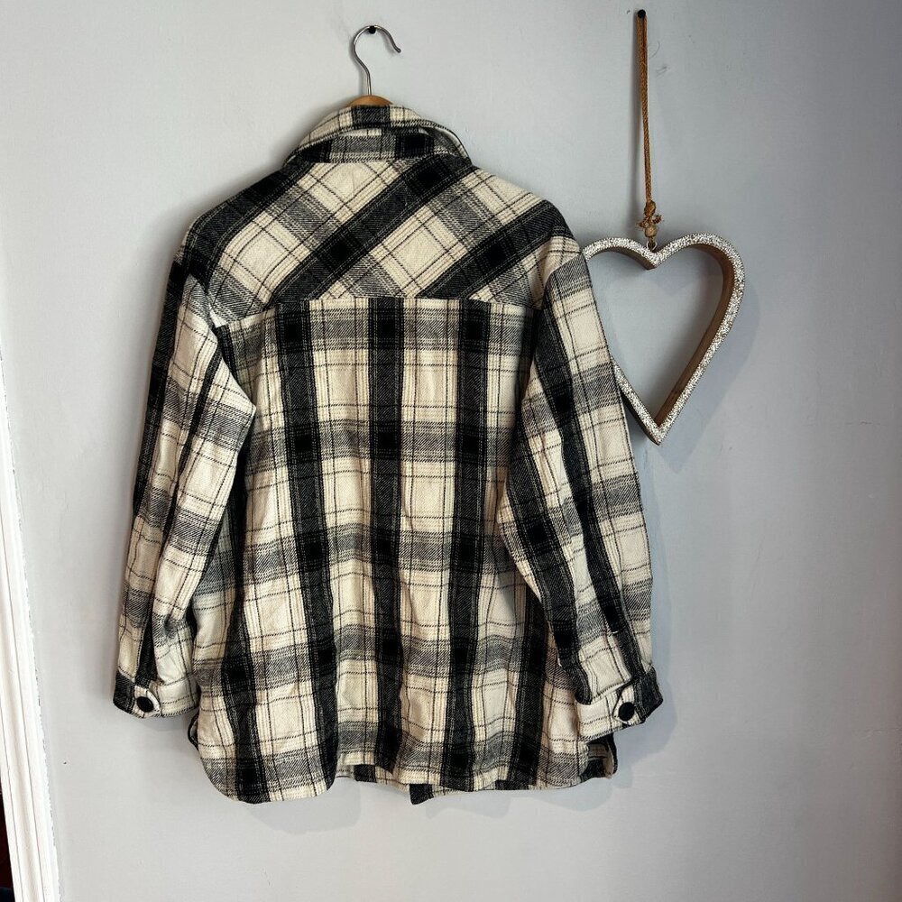 Lucky Brand Womens Buffalo Plaid Midweight Shacket Shirt Jacket MEDIUM Beige - Picture 2 of 12